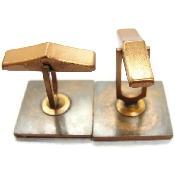 Modernist Copper Cufflinks Square Shirt Accessories Wedding Pat Pending Vintage - Picture 5 of 12